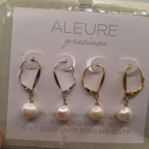 Aleure Precioso Sterling Silver/14kt Gold Freshwater Pearl Dangle Earring